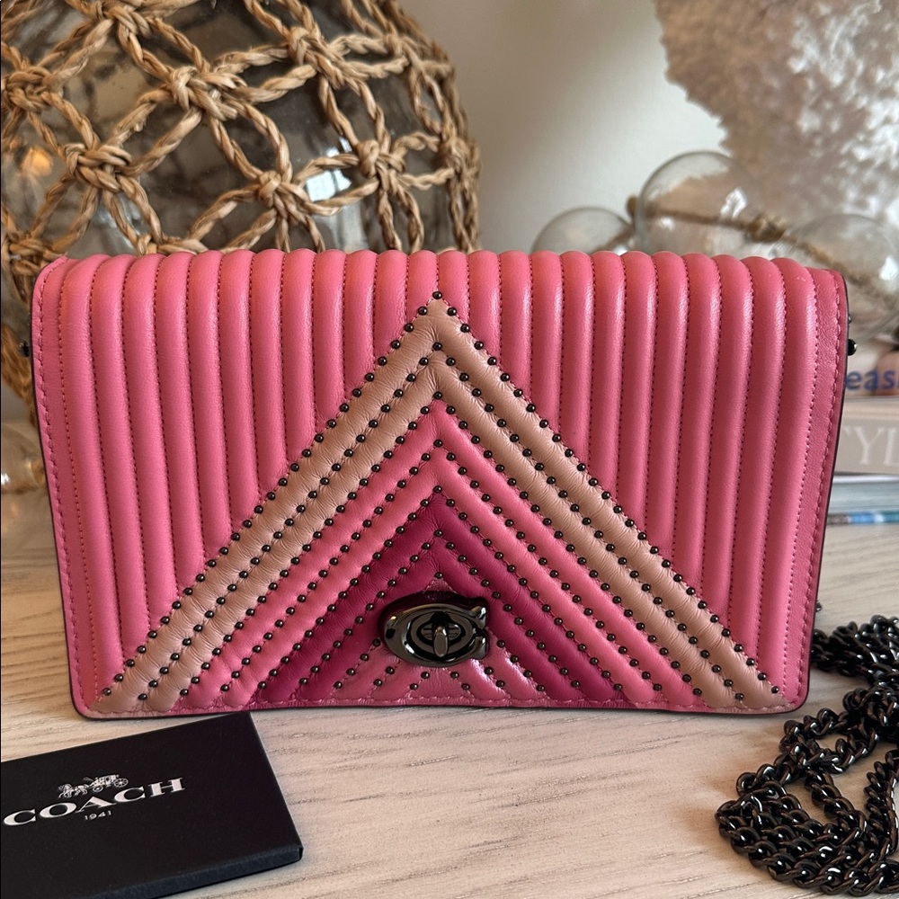 Coach 1941 Dinky Pink Multi Foldove Colorblock Quilted Leather w/ Rivets - Picture 15 of 17